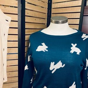 Teal Rabbit Sweater from LOFT
